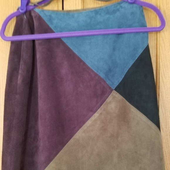 EUC VTG Linda Allard Ellen Tracy Skirt GORGEOUS, Deep Colors Boho Leather/Suede - Picture 3 of 7